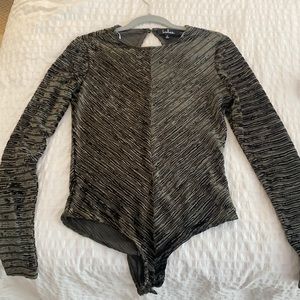 Green Velvet Striped Long Sleeve Body Suit